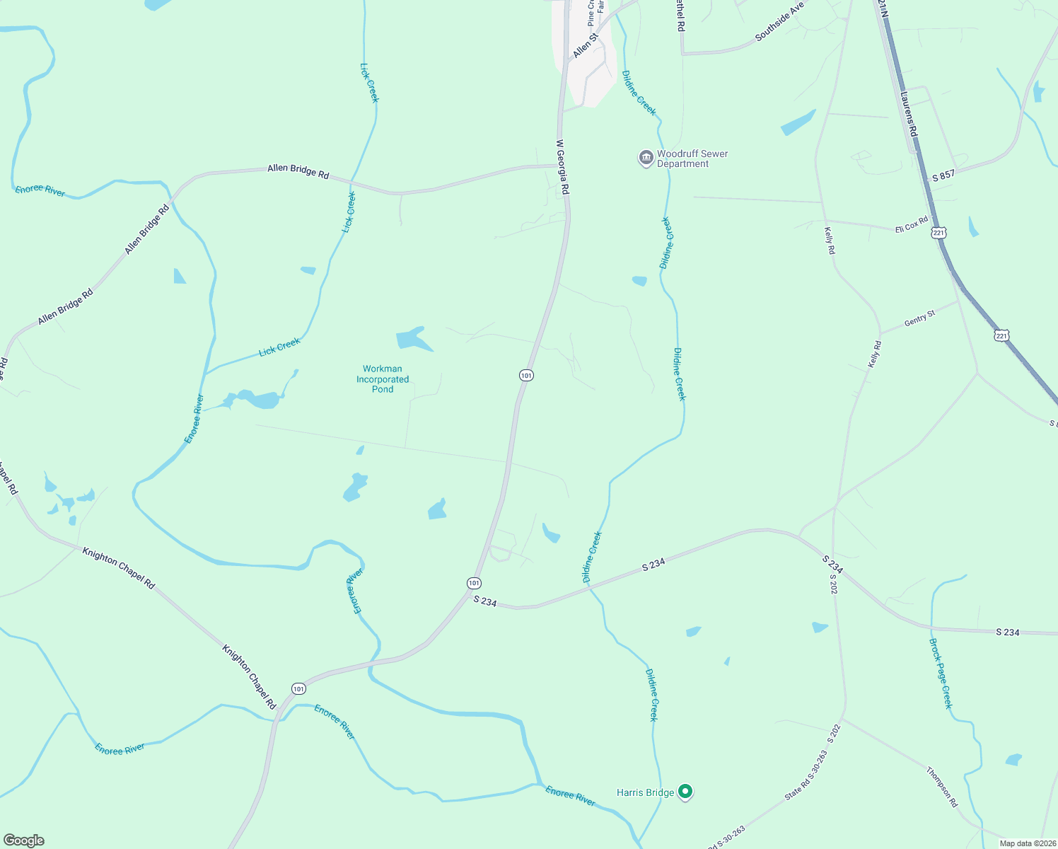 map of restaurants, bars, coffee shops, grocery stores, and more near 1725 West Georgia Road in Woodruff