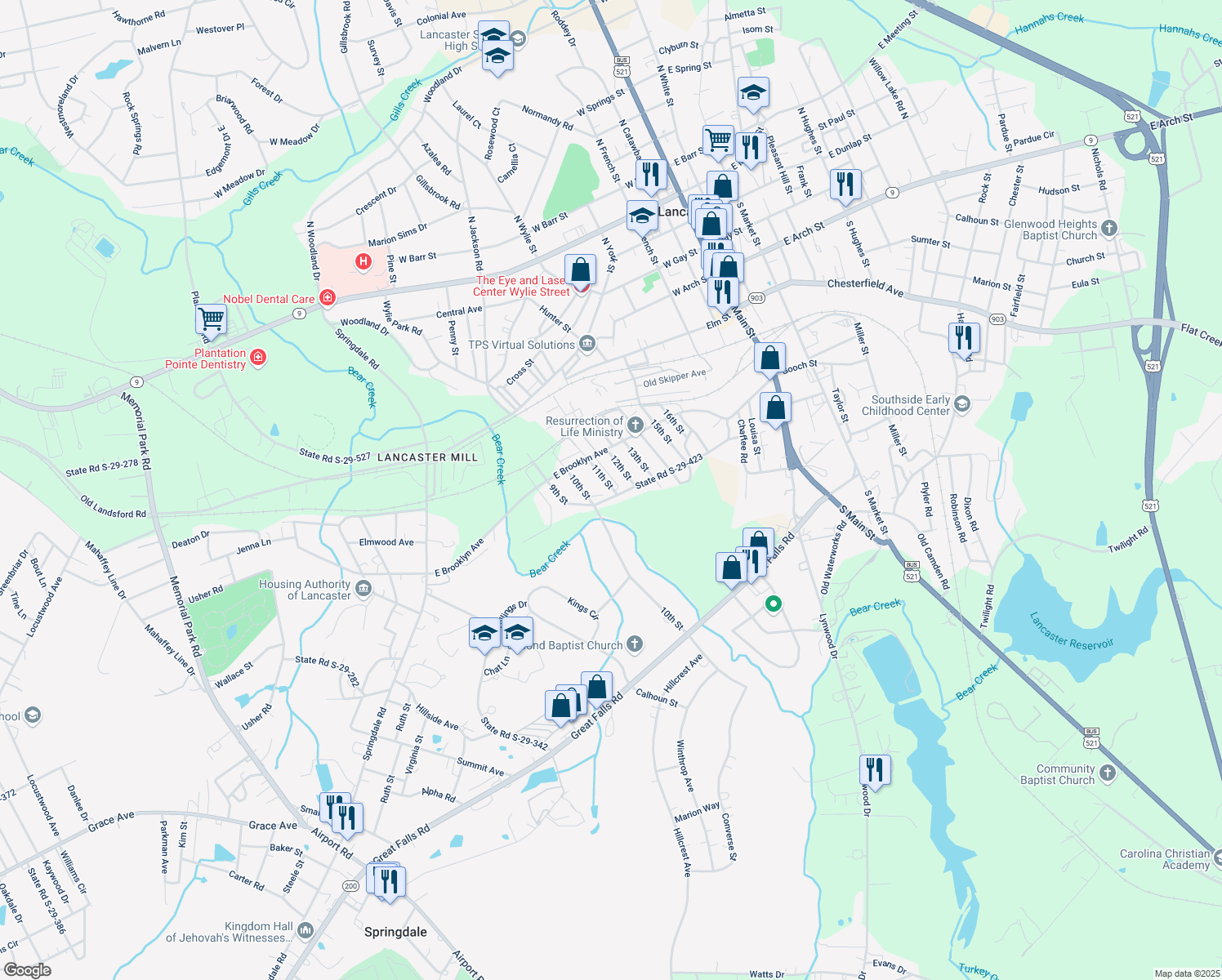 map of restaurants, bars, coffee shops, grocery stores, and more near 974 11th St in Lancaster