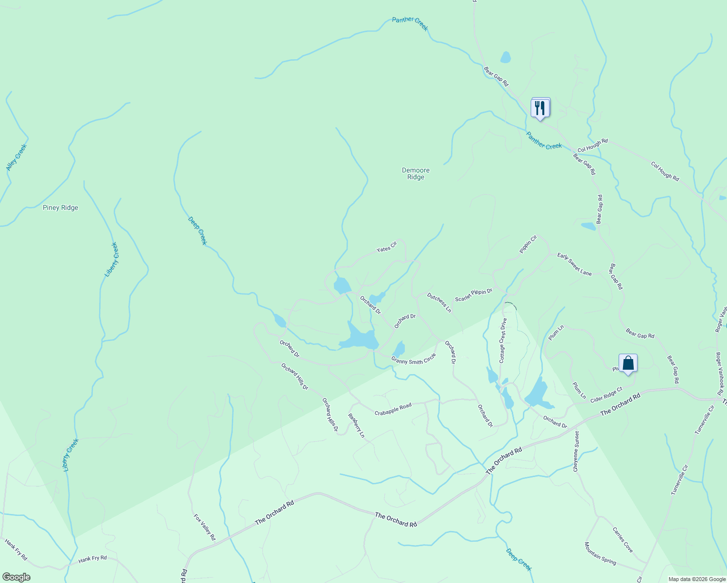map of restaurants, bars, coffee shops, grocery stores, and more near 388 Golden Delicious Road in Clarkesville