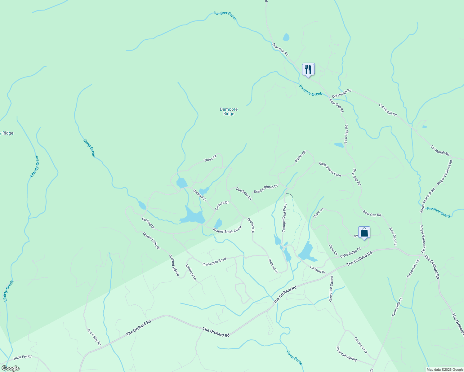 map of restaurants, bars, coffee shops, grocery stores, and more near 399 McIntosh Road in Clarkesville