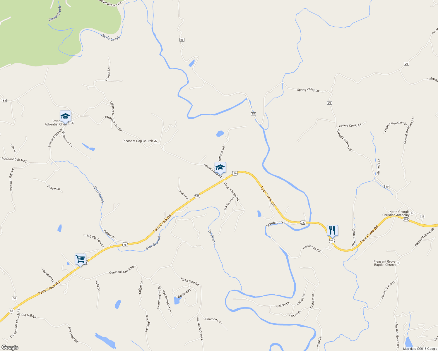 map of restaurants, bars, coffee shops, grocery stores, and more near 1090 Pleasant Gap Road in Ellijay