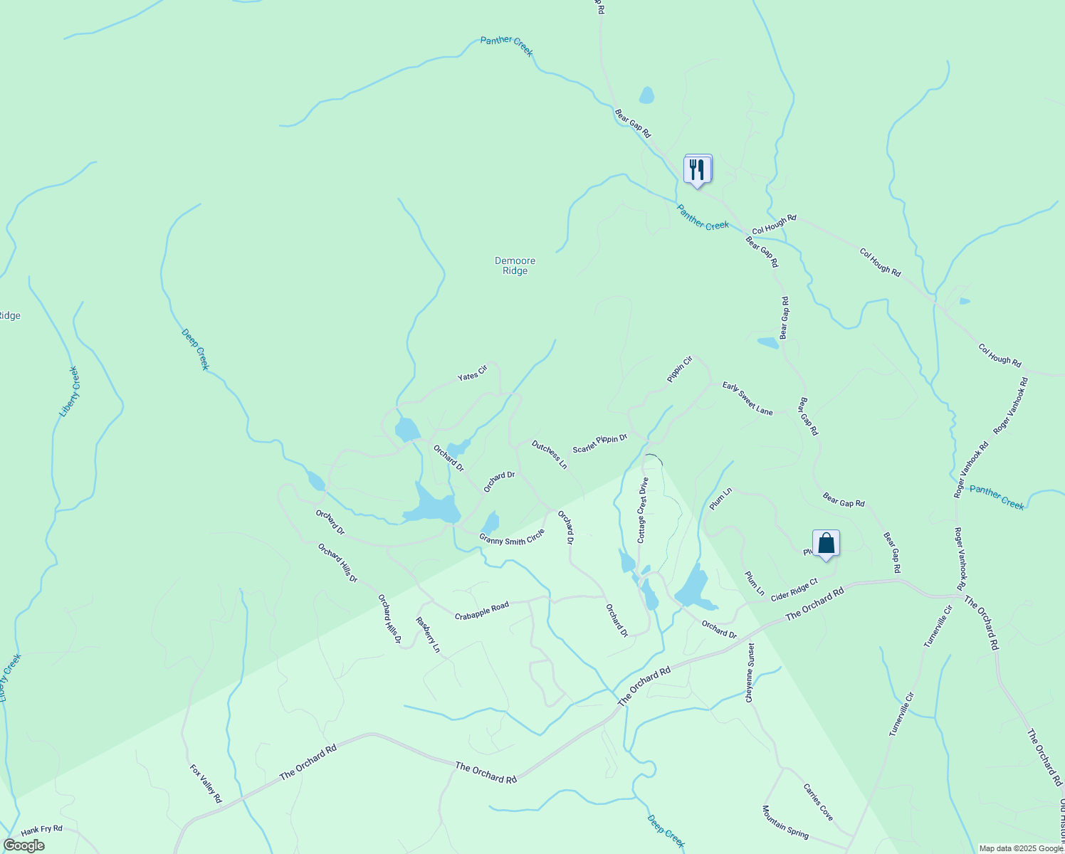 map of restaurants, bars, coffee shops, grocery stores, and more near 399 McIntosh Road in Clarkesville