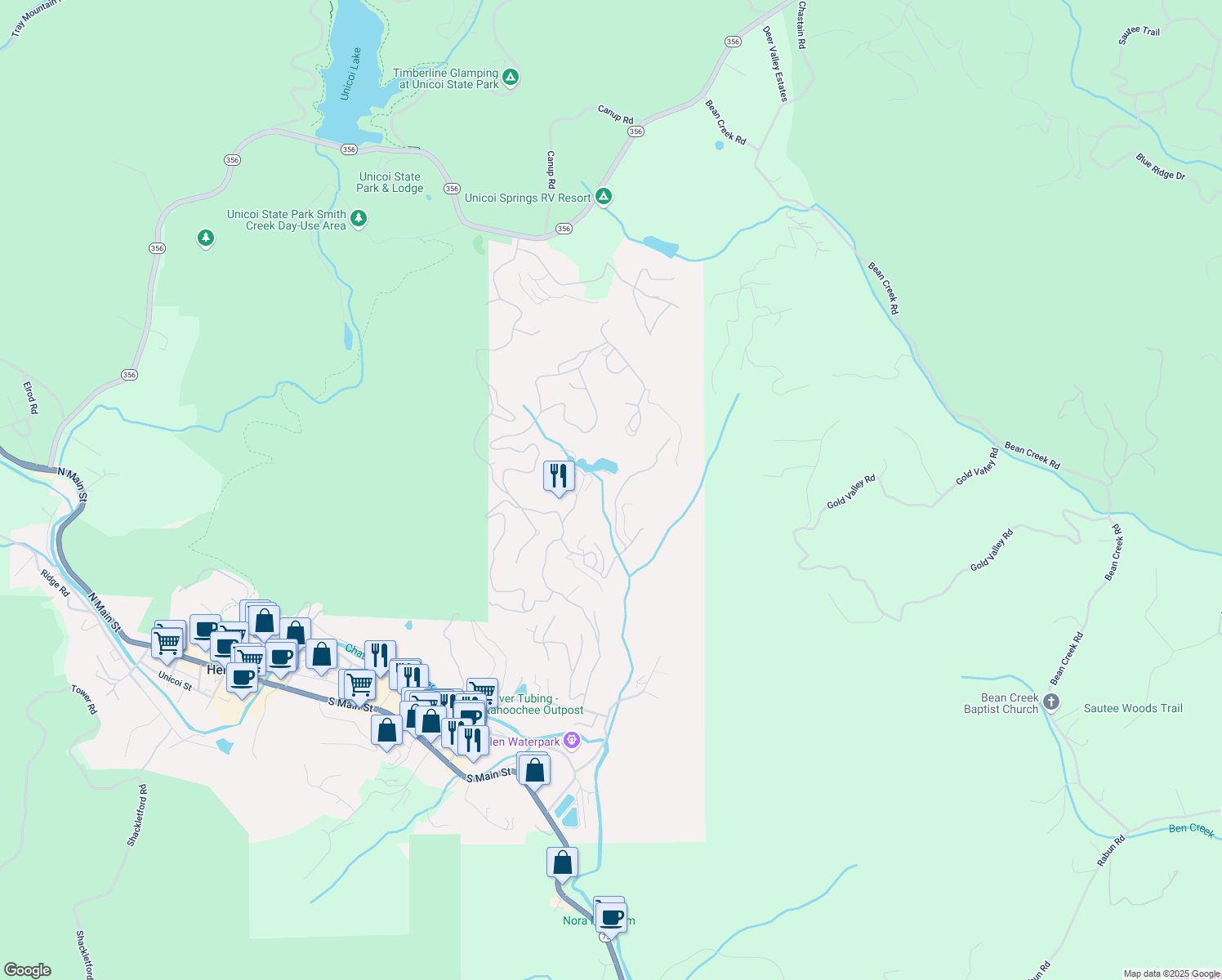 map of restaurants, bars, coffee shops, grocery stores, and more near 36 Vienna Ring in Helen