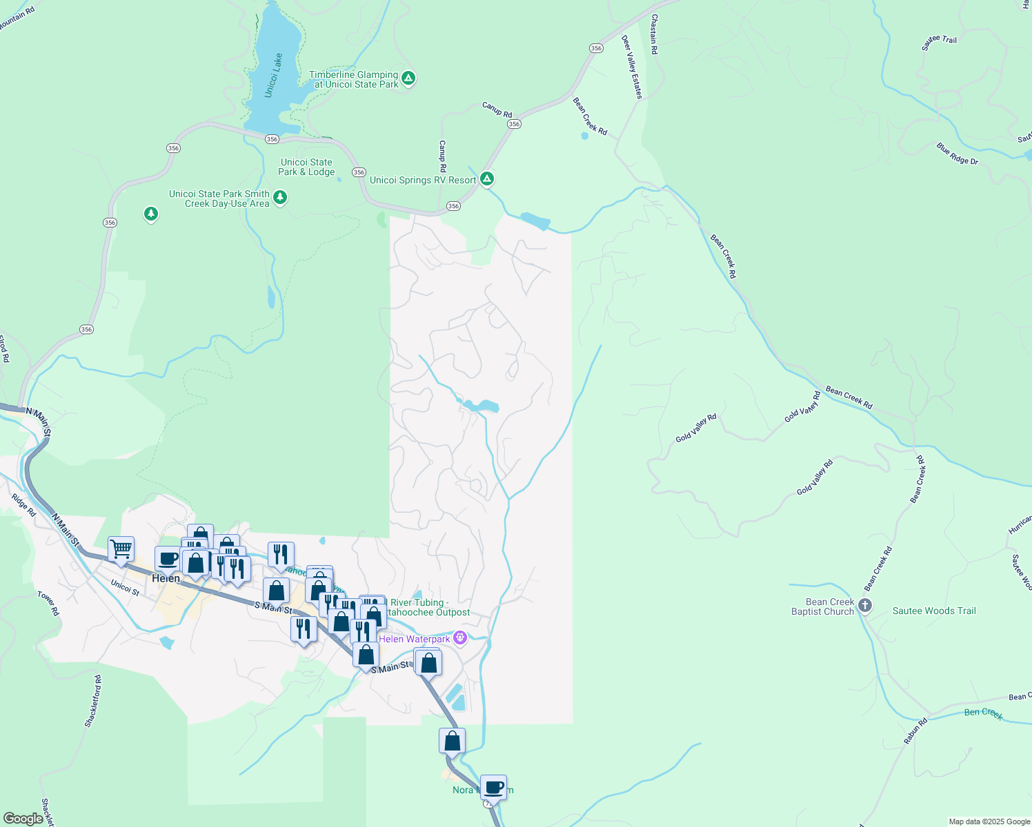 map of restaurants, bars, coffee shops, grocery stores, and more near in Helen