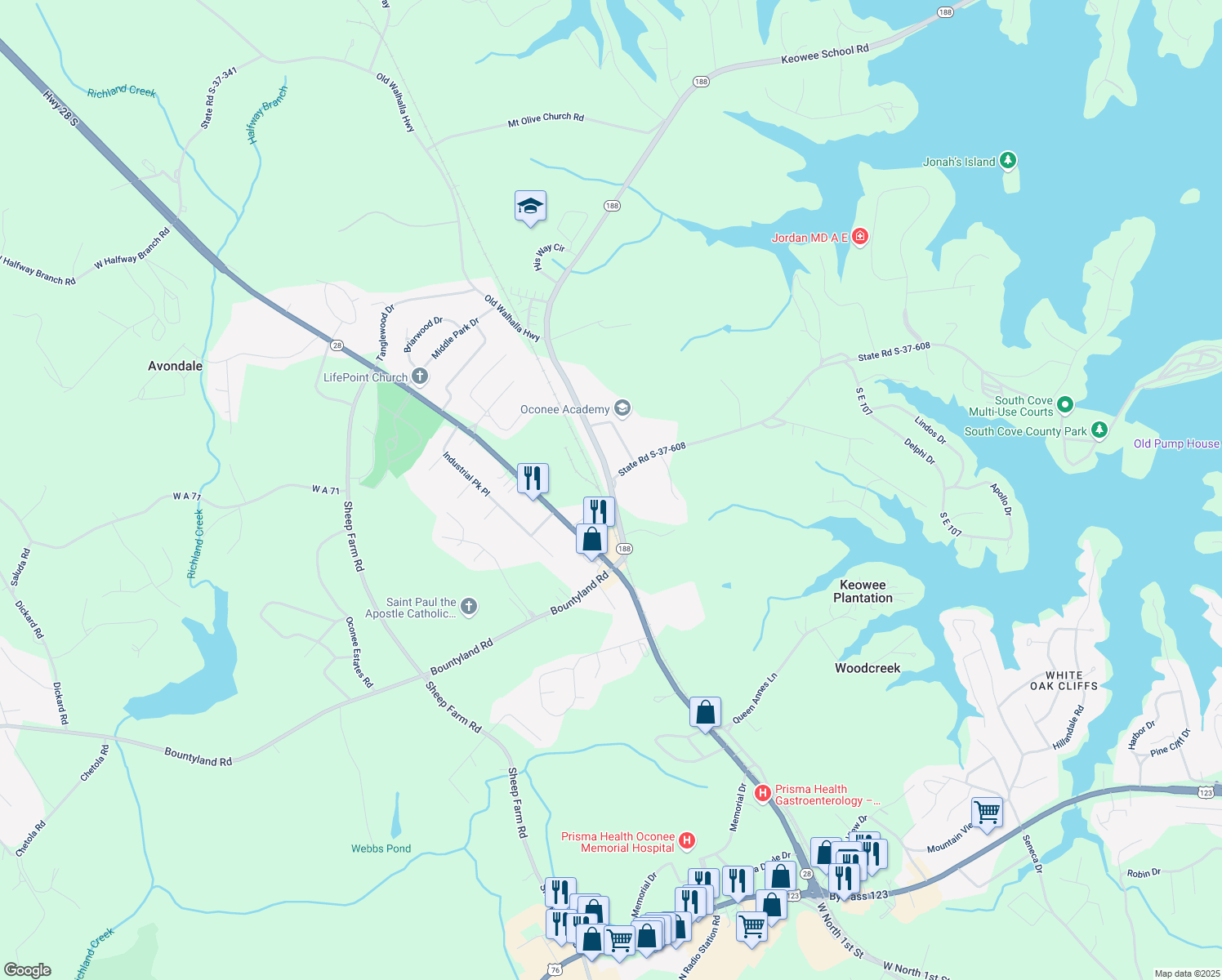 map of restaurants, bars, coffee shops, grocery stores, and more near 100 Gail Ct in Seneca