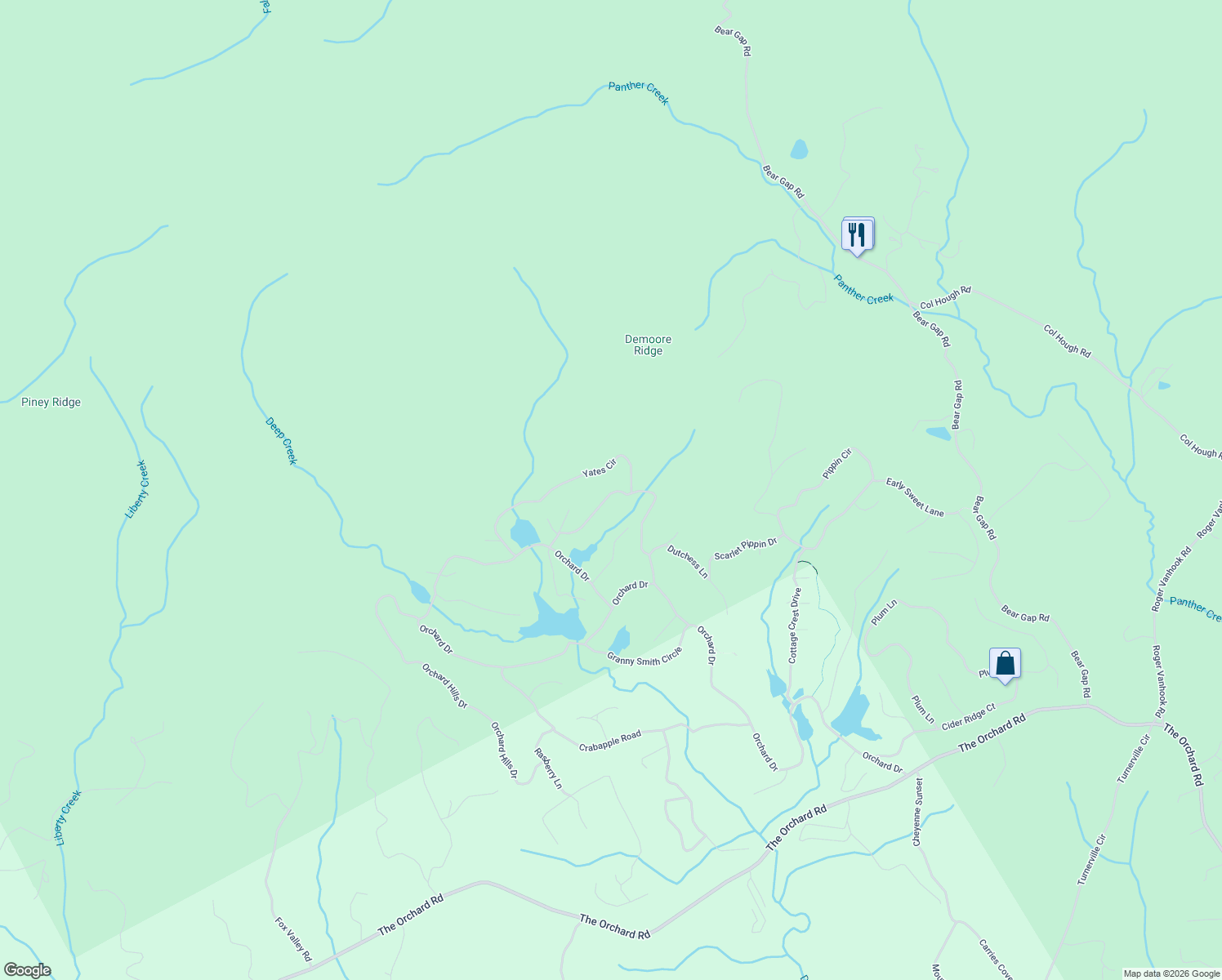 map of restaurants, bars, coffee shops, grocery stores, and more near 447 Yates Circle in Clarkesville