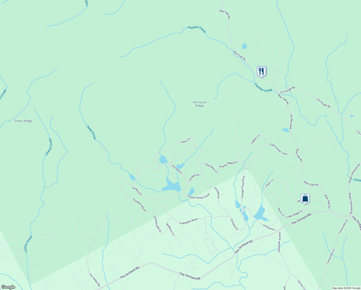 map of restaurants, bars, coffee shops, grocery stores, and more near 533 Yates Circle in Clarkesville