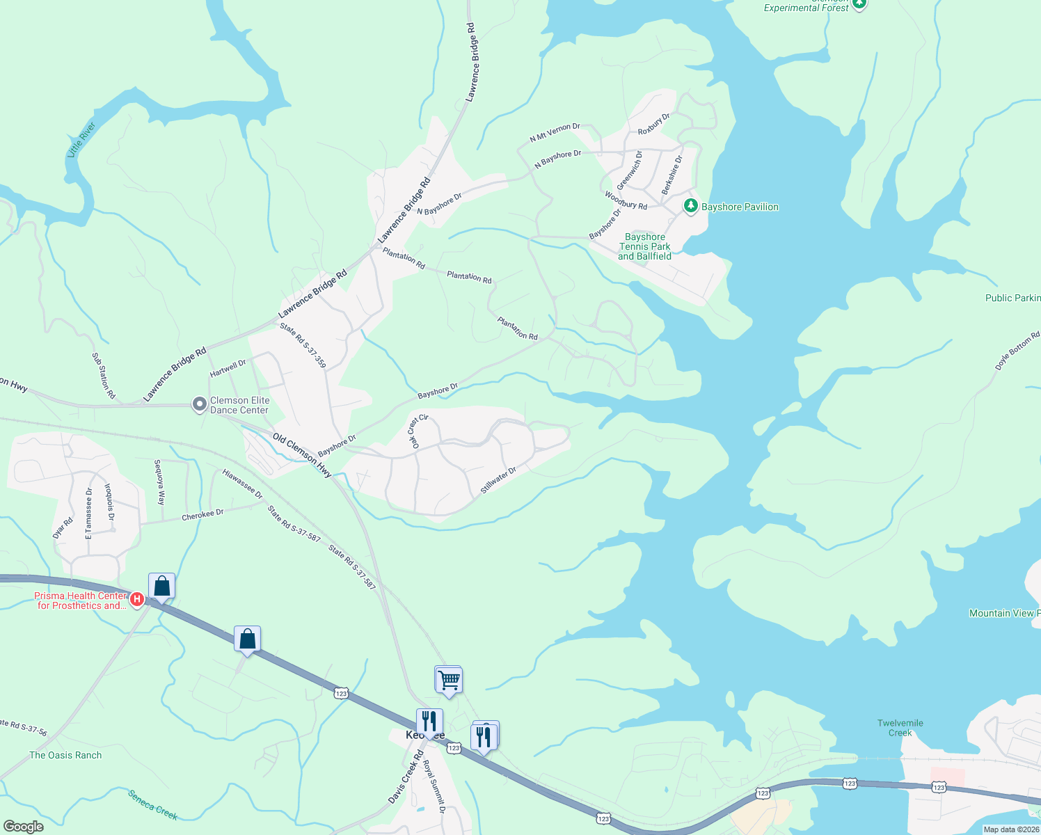 map of restaurants, bars, coffee shops, grocery stores, and more near 404 Promontory Ridge in Seneca