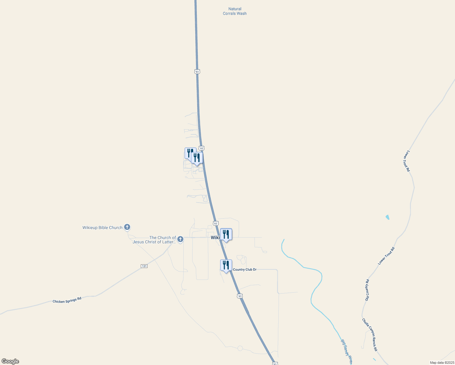 map of restaurants, bars, coffee shops, grocery stores, and more near 17748 U.S. 93 in Wikieup
