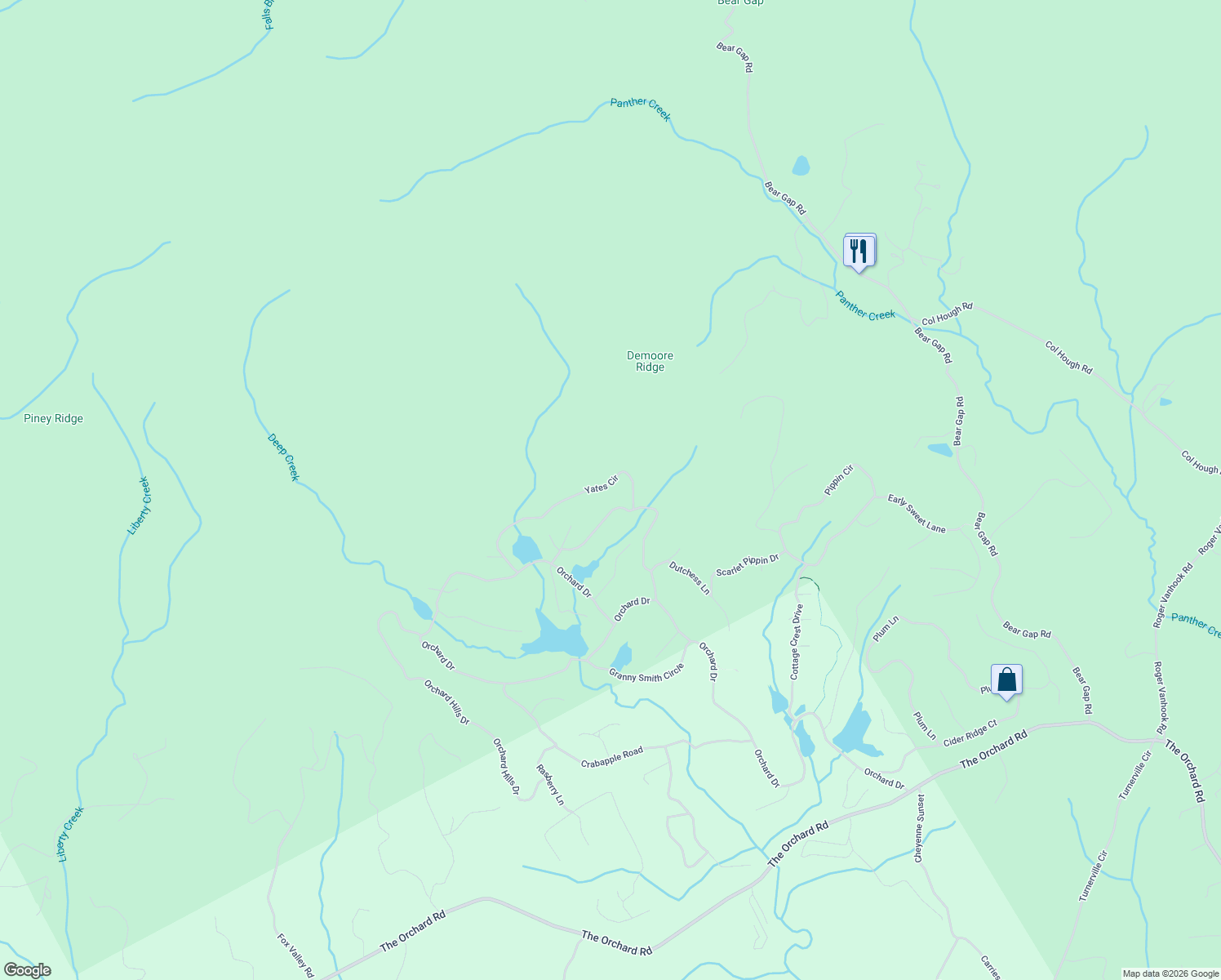 map of restaurants, bars, coffee shops, grocery stores, and more near 447 Yates Circle in Clarkesville