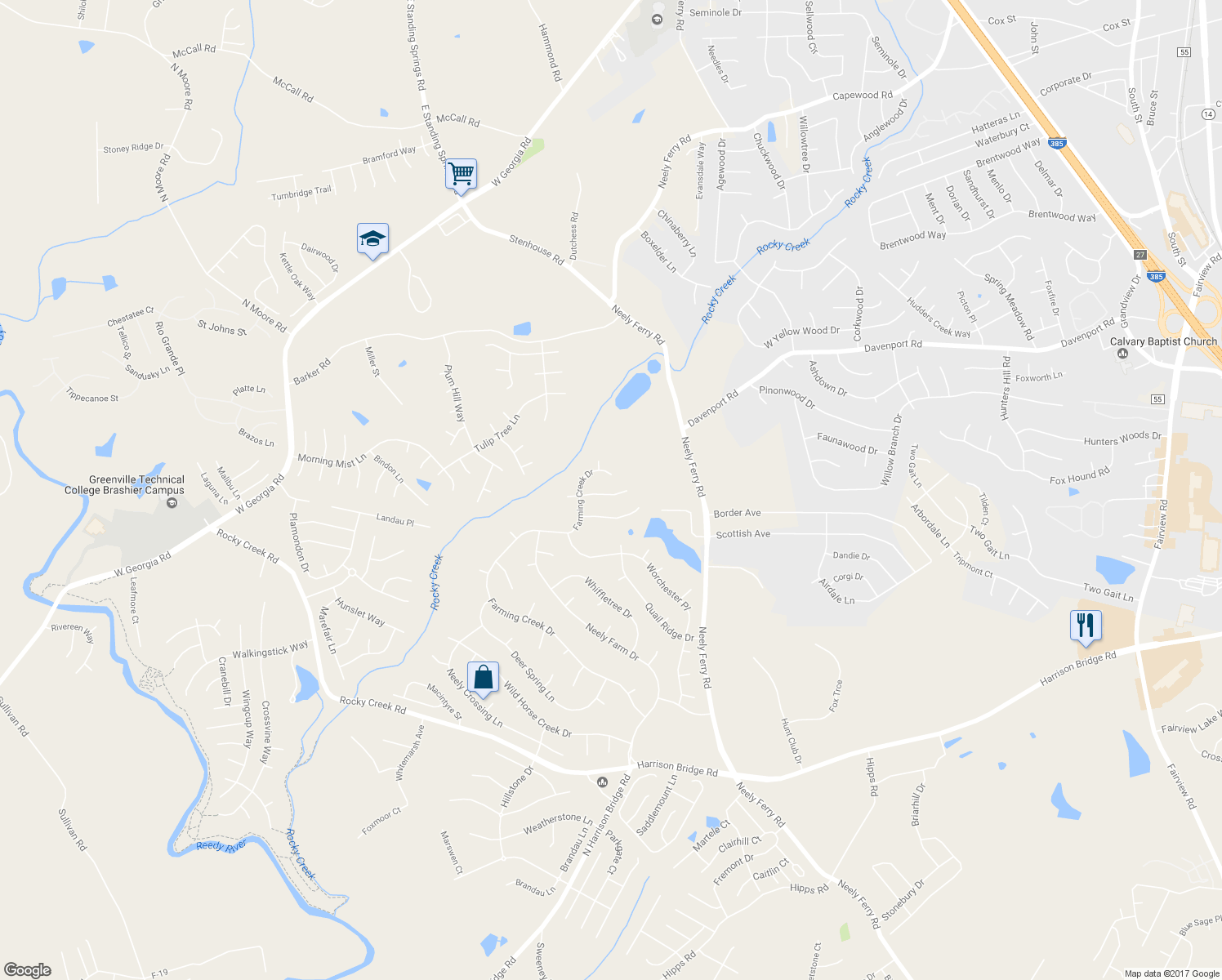 map of restaurants, bars, coffee shops, grocery stores, and more near 11 Crowsnest Court in Simpsonville