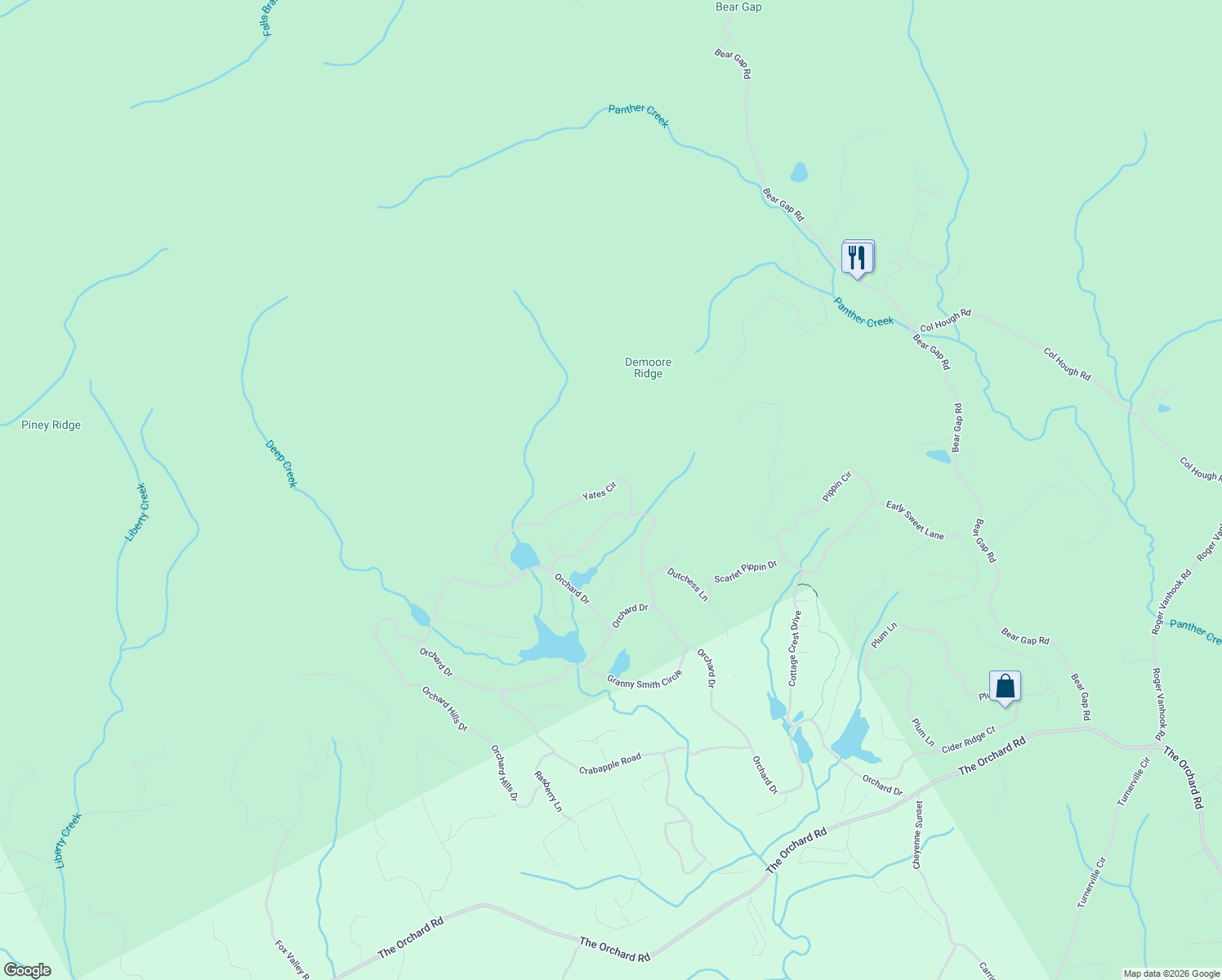 map of restaurants, bars, coffee shops, grocery stores, and more near 447 Yates Circle in Clarkesville
