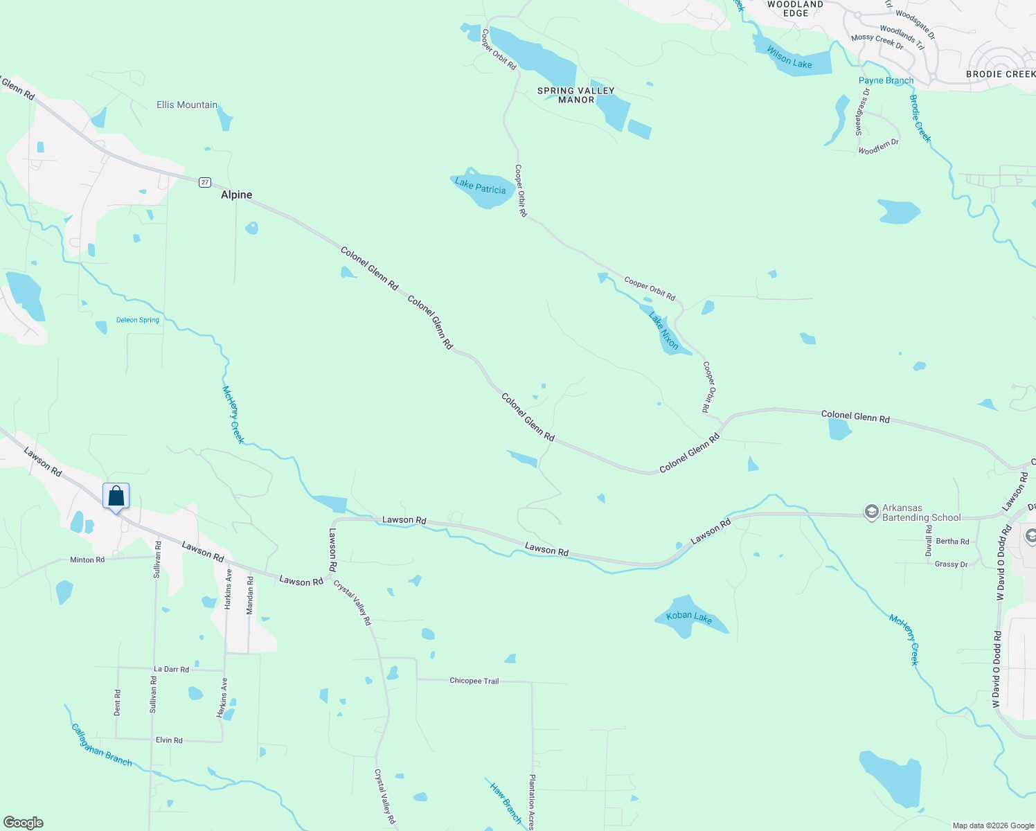 map of restaurants, bars, coffee shops, grocery stores, and more near 14849 Colonel Glenn Road in Little Rock