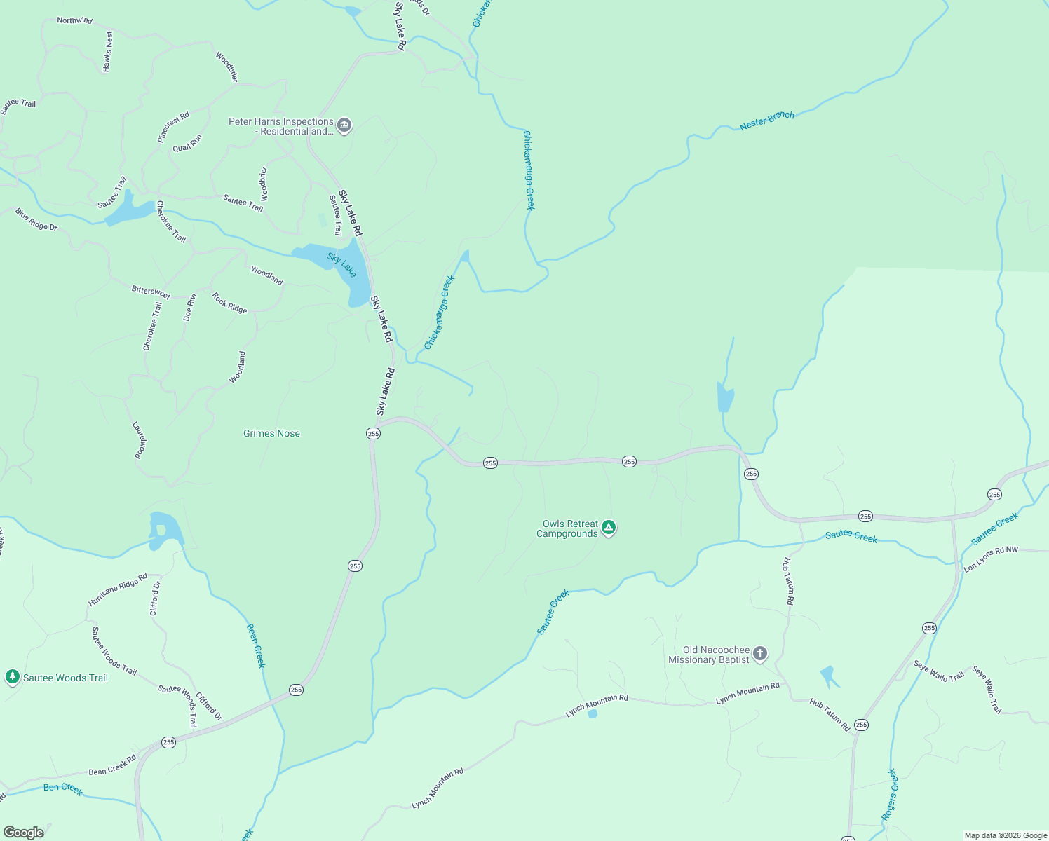 map of restaurants, bars, coffee shops, grocery stores, and more near 132 Covered Bridge Road in Sautee Nacoochee