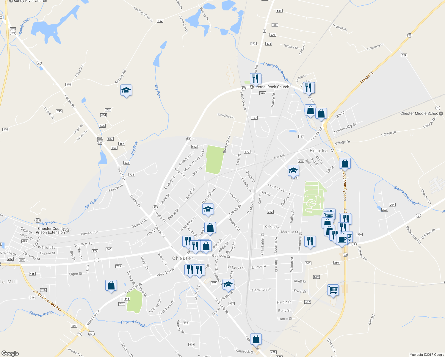 map of restaurants, bars, coffee shops, grocery stores, and more near 112 Hampton Street in Chester