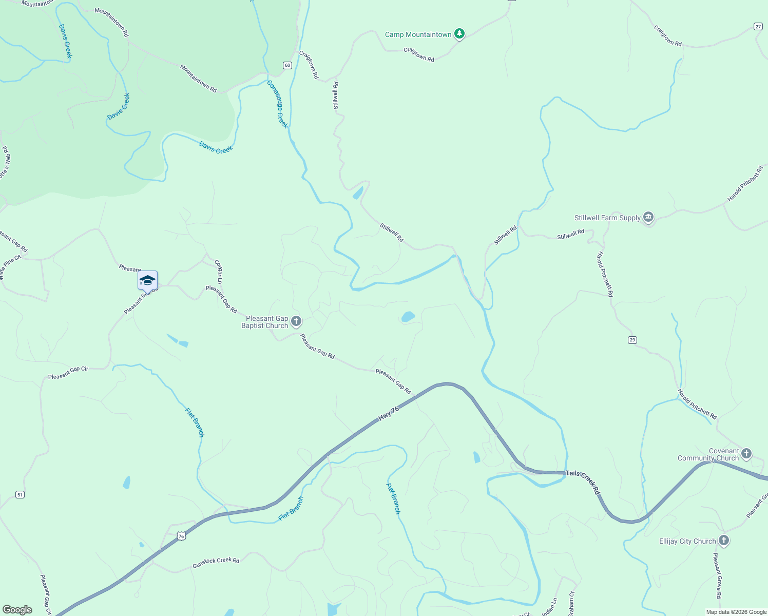 map of restaurants, bars, coffee shops, grocery stores, and more near 437 Withrow Road in Ellijay