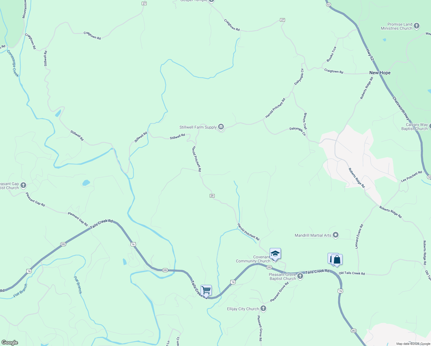 map of restaurants, bars, coffee shops, grocery stores, and more near 163 Bannie Creek Road in Ellijay