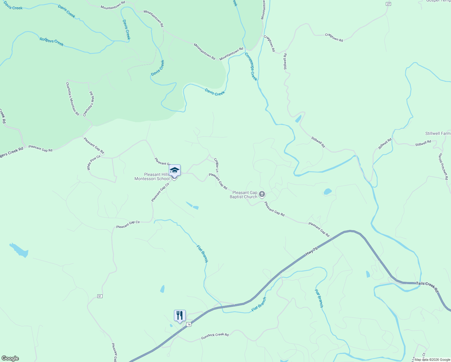 map of restaurants, bars, coffee shops, grocery stores, and more near 434-2476 Cougar Lane in Ellijay