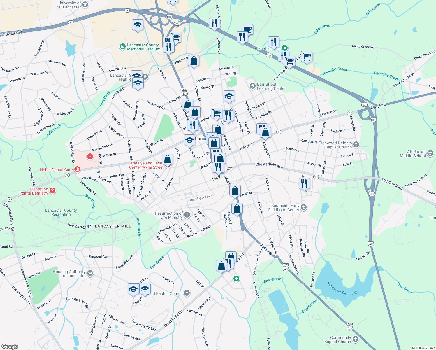 map of restaurants, bars, coffee shops, grocery stores, and more near 126 Elm St in Lancaster