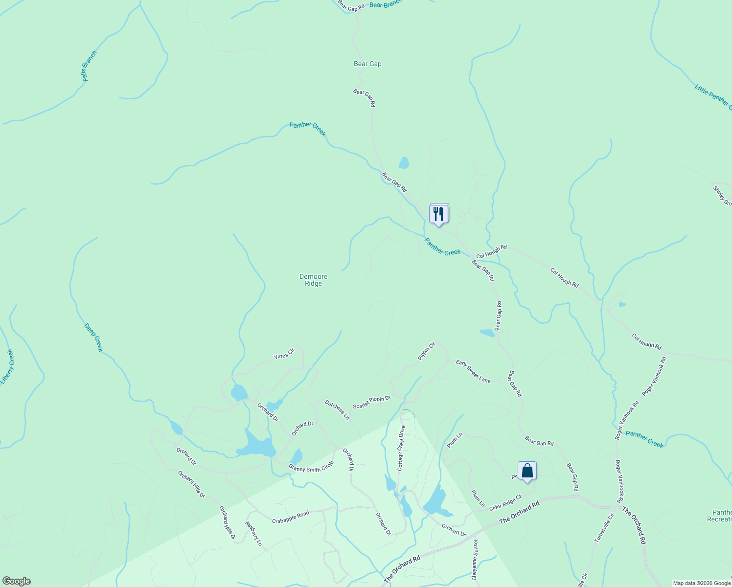 map of restaurants, bars, coffee shops, grocery stores, and more near 609 Whispering Dale in Clarkesville