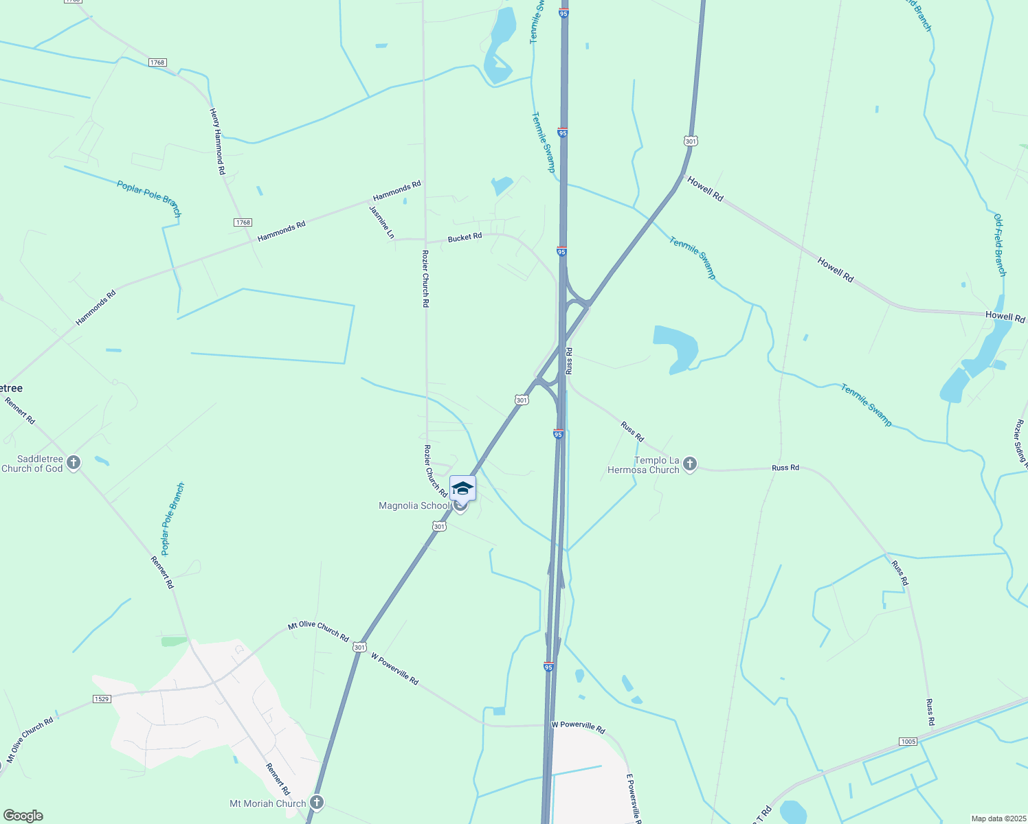 map of restaurants, bars, coffee shops, grocery stores, and more near 11039 U.S. 301 in Lumberton
