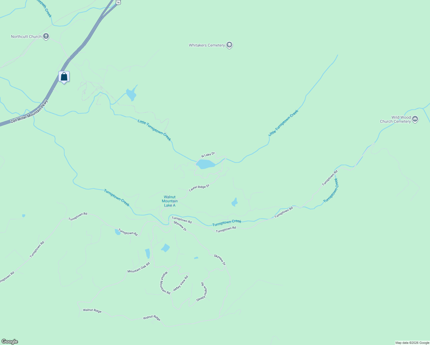 map of restaurants, bars, coffee shops, grocery stores, and more near 47 South Lake Drive in Ellijay