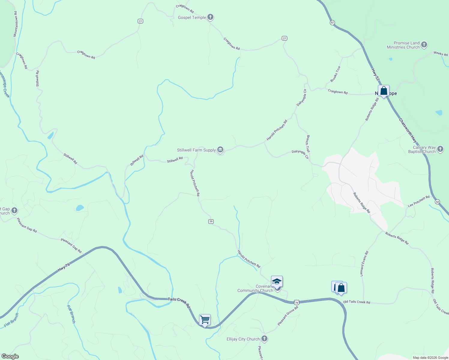 map of restaurants, bars, coffee shops, grocery stores, and more near 1322 Harold Pritchett Road in Ellijay