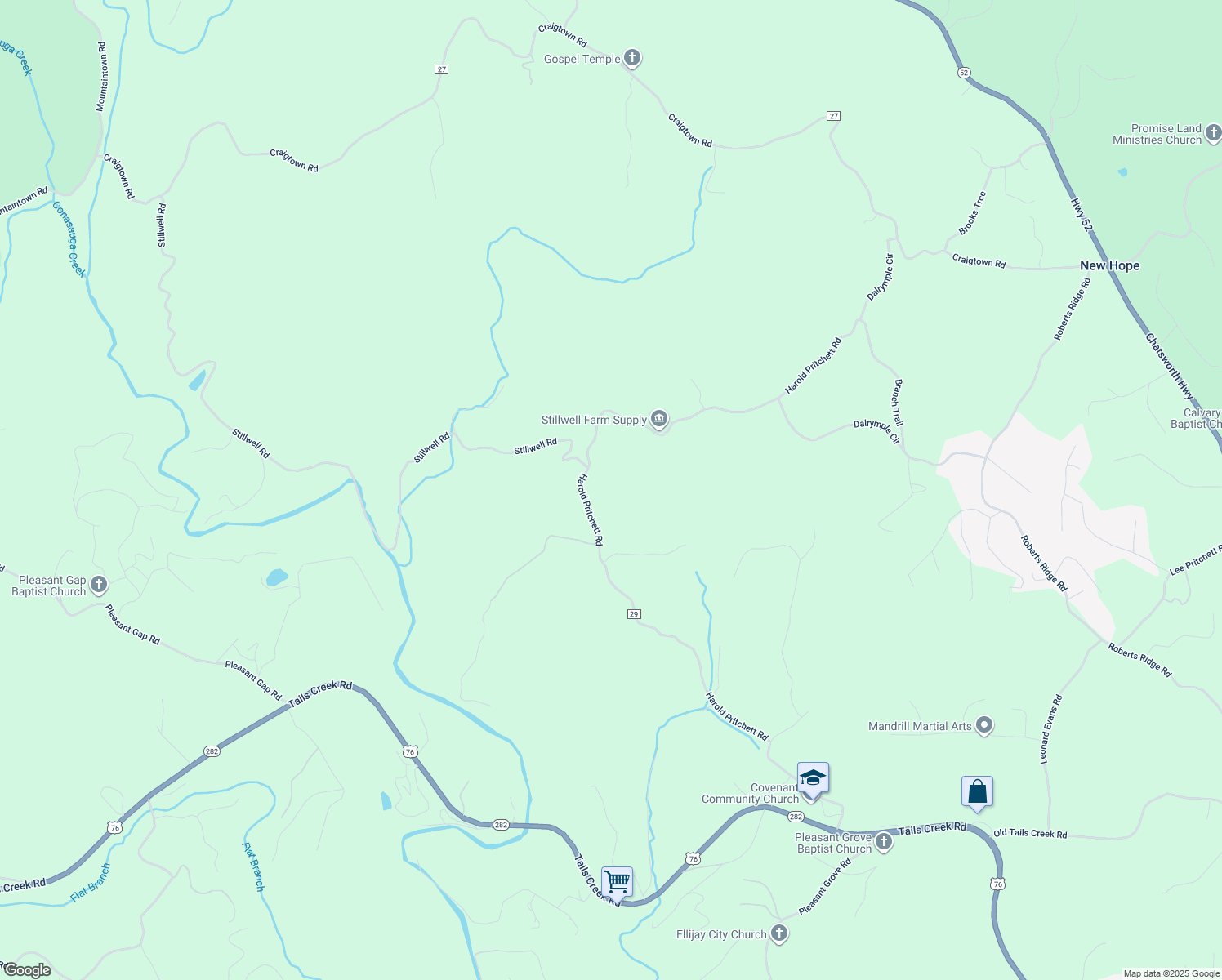 map of restaurants, bars, coffee shops, grocery stores, and more near 1304 Harold Pritchett Road in Ellijay