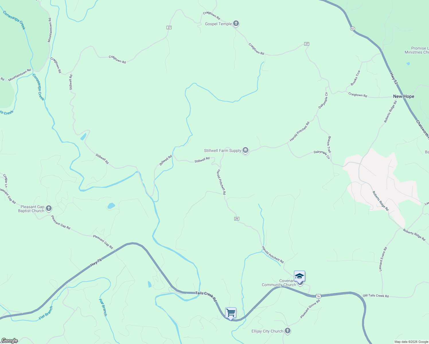 map of restaurants, bars, coffee shops, grocery stores, and more near 1495 Harold Pritchett Road in Ellijay