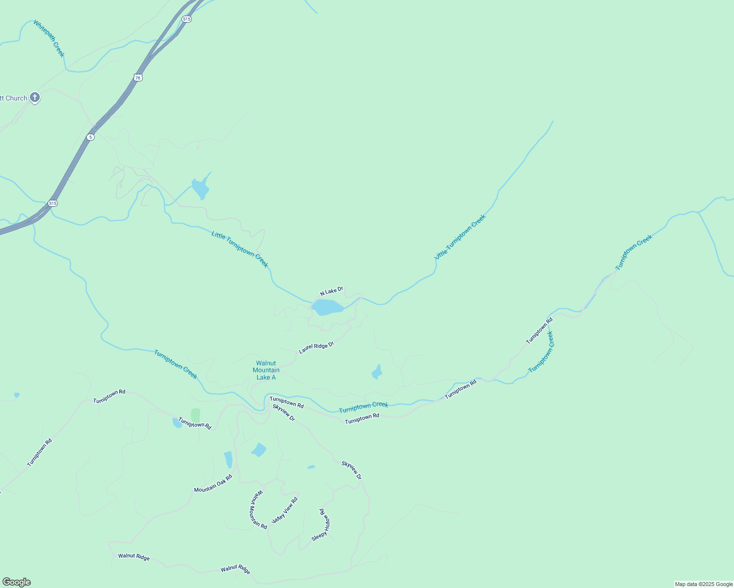 map of restaurants, bars, coffee shops, grocery stores, and more near North Shore Drive in Ellijay