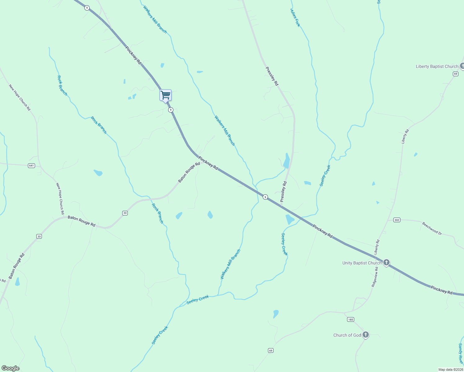 map of restaurants, bars, coffee shops, grocery stores, and more near 1437 Pinckney Road in Chester