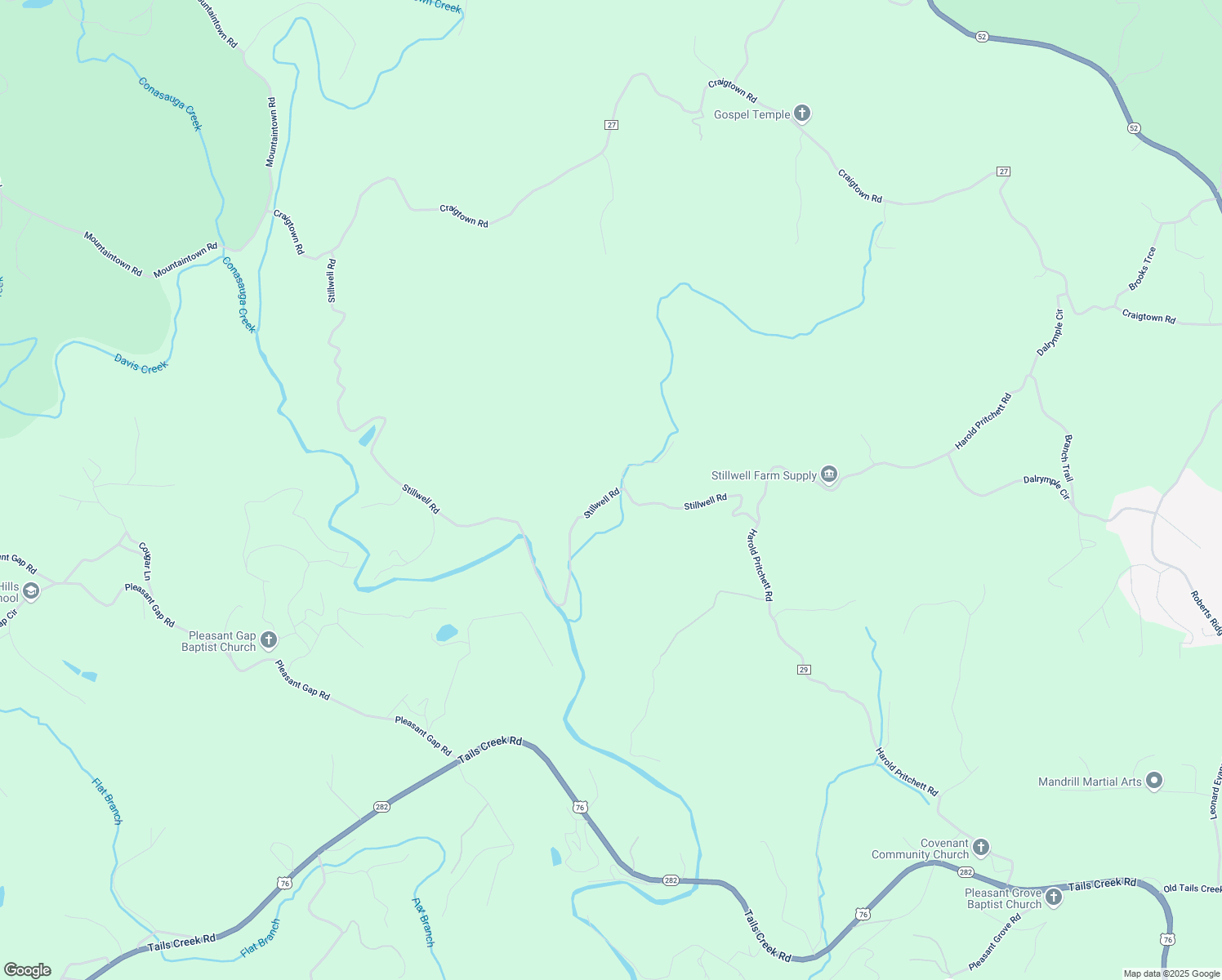 map of restaurants, bars, coffee shops, grocery stores, and more near 624 Stillwell Road in Ellijay