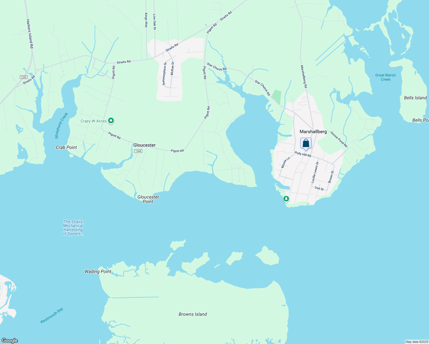 map of restaurants, bars, coffee shops, grocery stores, and more near 153 Blue Heron Lane in Gloucester