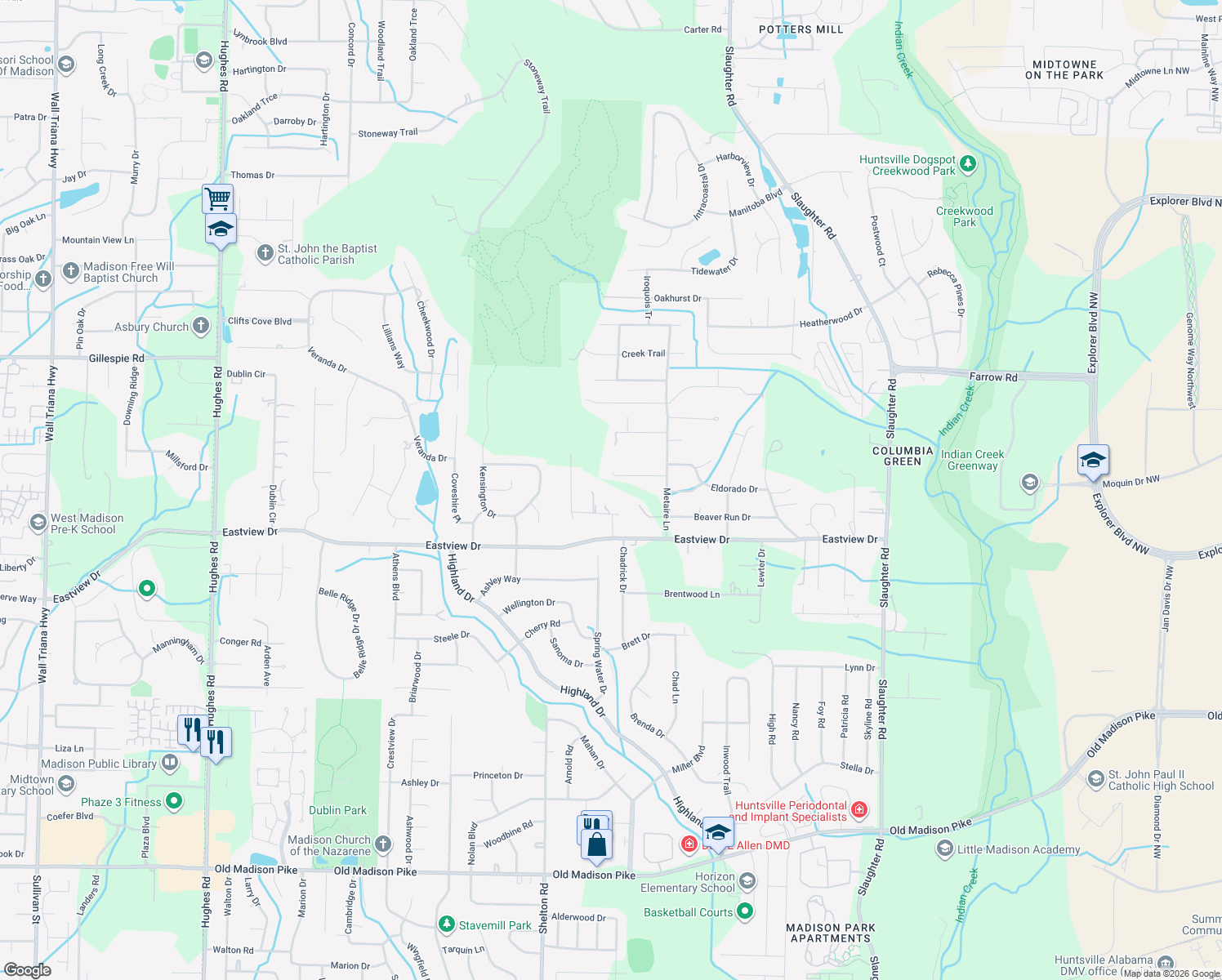 map of restaurants, bars, coffee shops, grocery stores, and more near 167 Foothill Court in Madison
