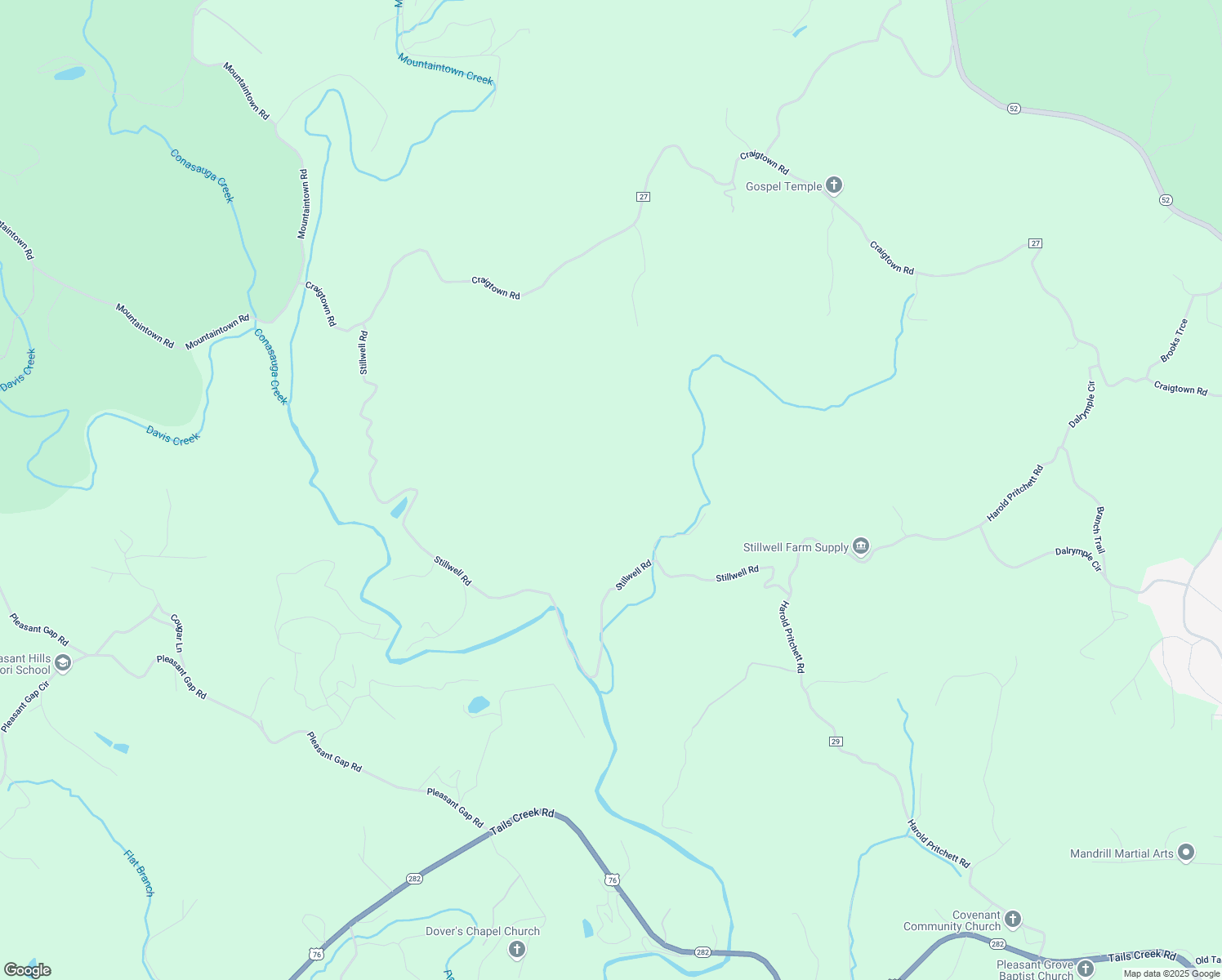 map of restaurants, bars, coffee shops, grocery stores, and more near 624 Stillwell Road in Ellijay