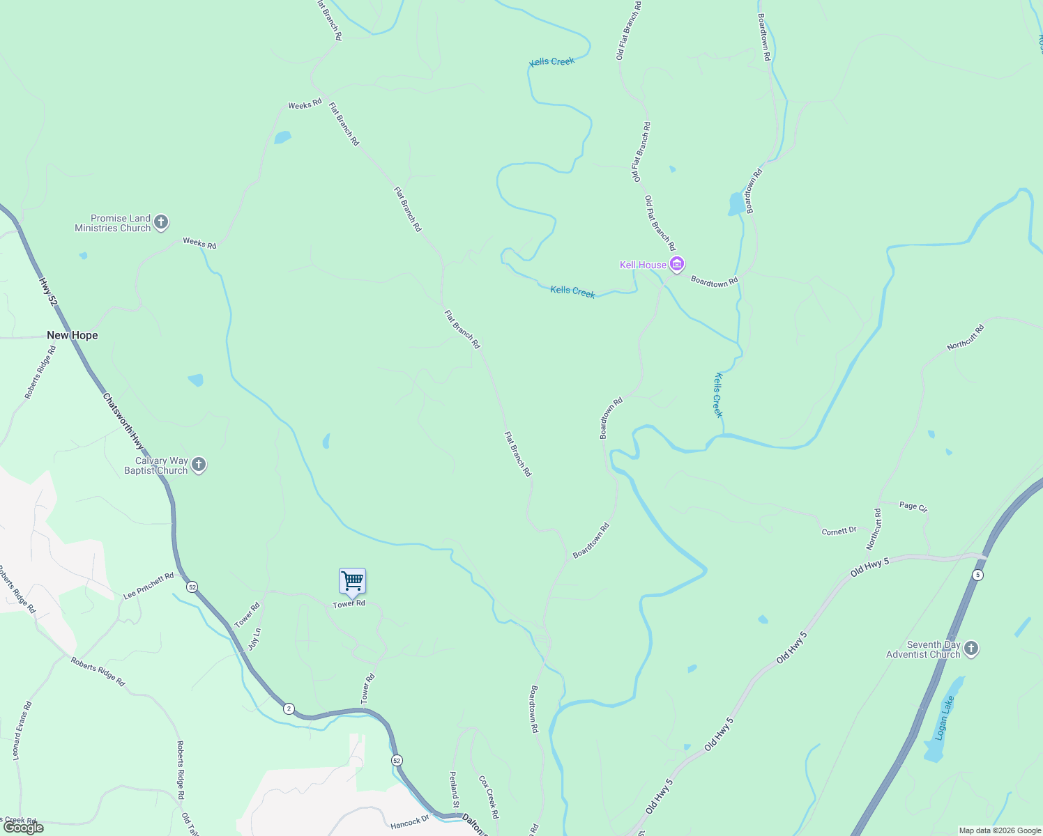 map of restaurants, bars, coffee shops, grocery stores, and more near 660 Flat Branch Road in Ellijay