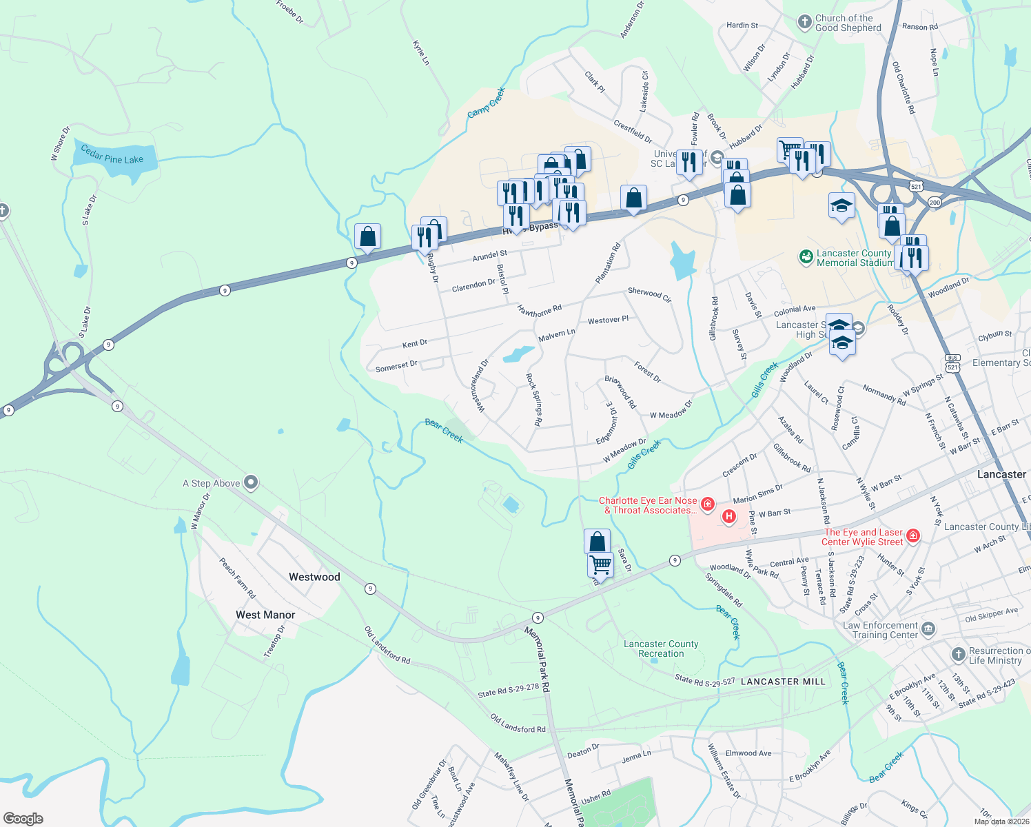 map of restaurants, bars, coffee shops, grocery stores, and more near 509 Mountainbrook Road in Lancaster