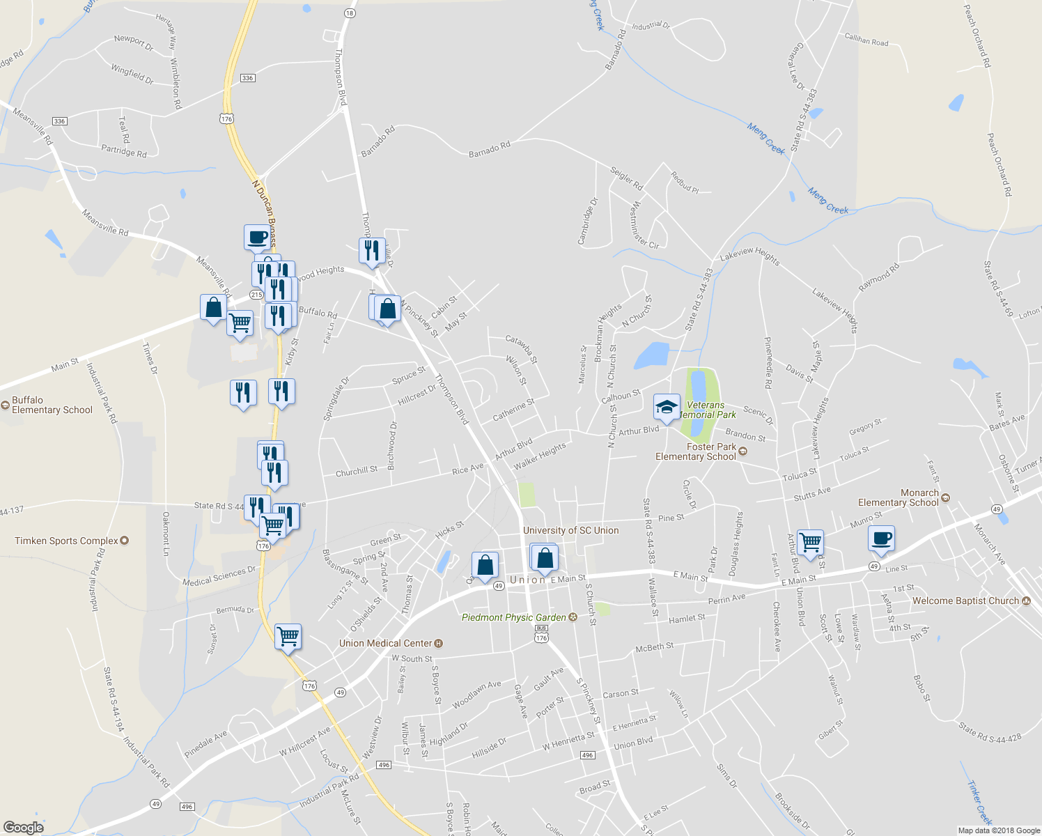 map of restaurants, bars, coffee shops, grocery stores, and more near 103 Crawford Street in Union