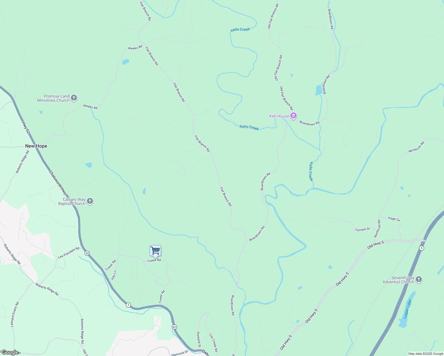 map of restaurants, bars, coffee shops, grocery stores, and more near 660 Flat Branch Road in Ellijay