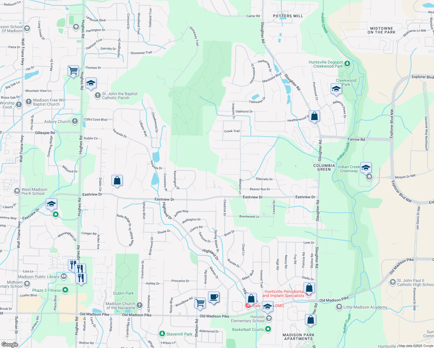 map of restaurants, bars, coffee shops, grocery stores, and more near 167 Foothill Court in Madison