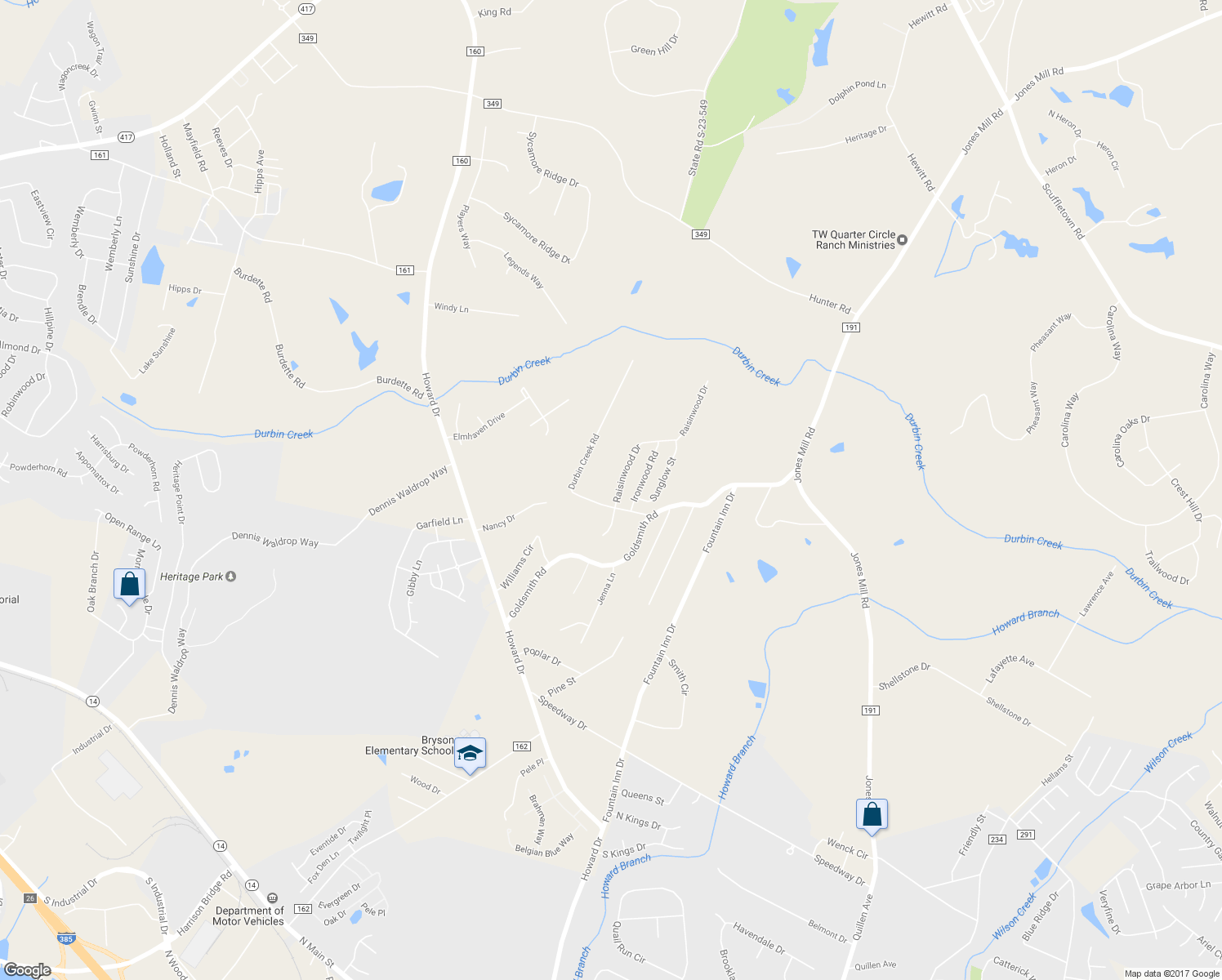 map of restaurants, bars, coffee shops, grocery stores, and more near 5 Raisinwood Drive in Simpsonville