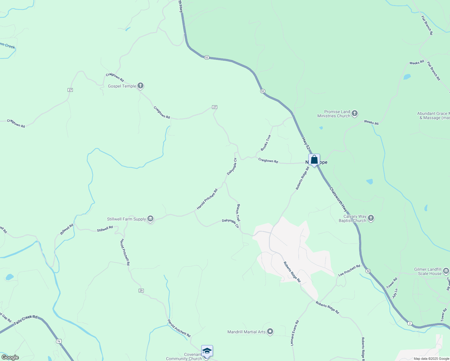 map of restaurants, bars, coffee shops, grocery stores, and more near 554 Dalrymple Circle in Ellijay