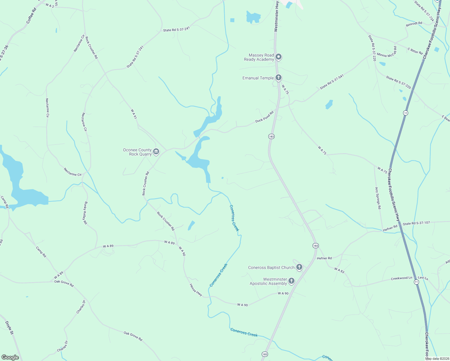 map of restaurants, bars, coffee shops, grocery stores, and more near 207 Water Works Road in Walhalla