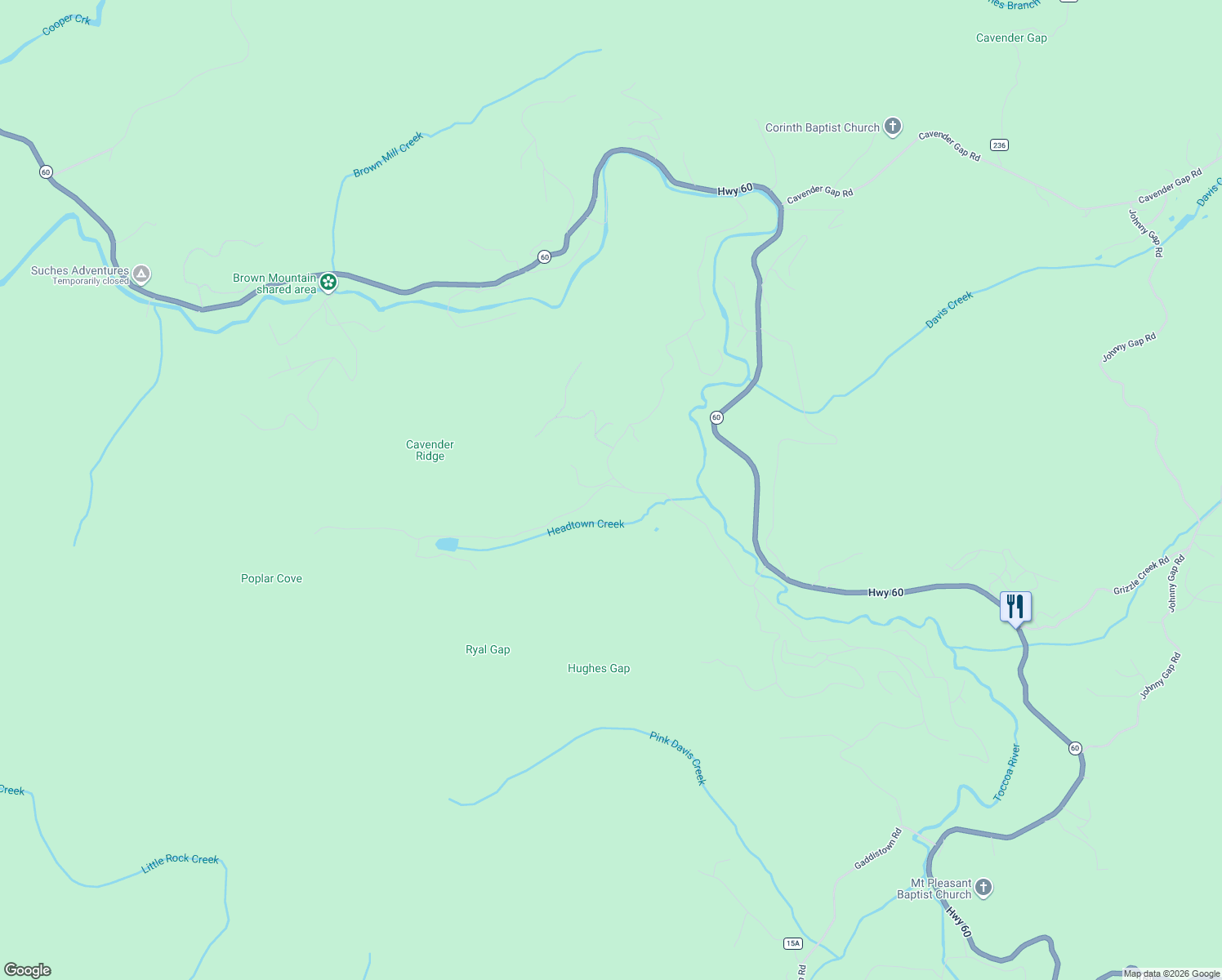 map of restaurants, bars, coffee shops, grocery stores, and more near 49 Poplar Cove Road in Suches