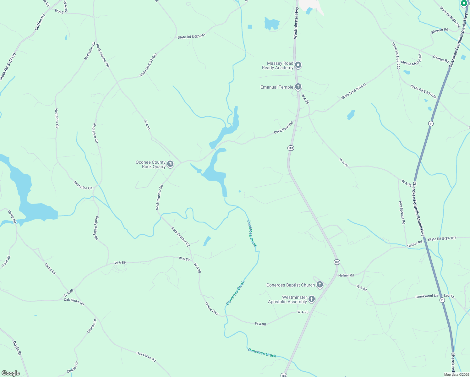 map of restaurants, bars, coffee shops, grocery stores, and more near 207 Water Works Road in Walhalla