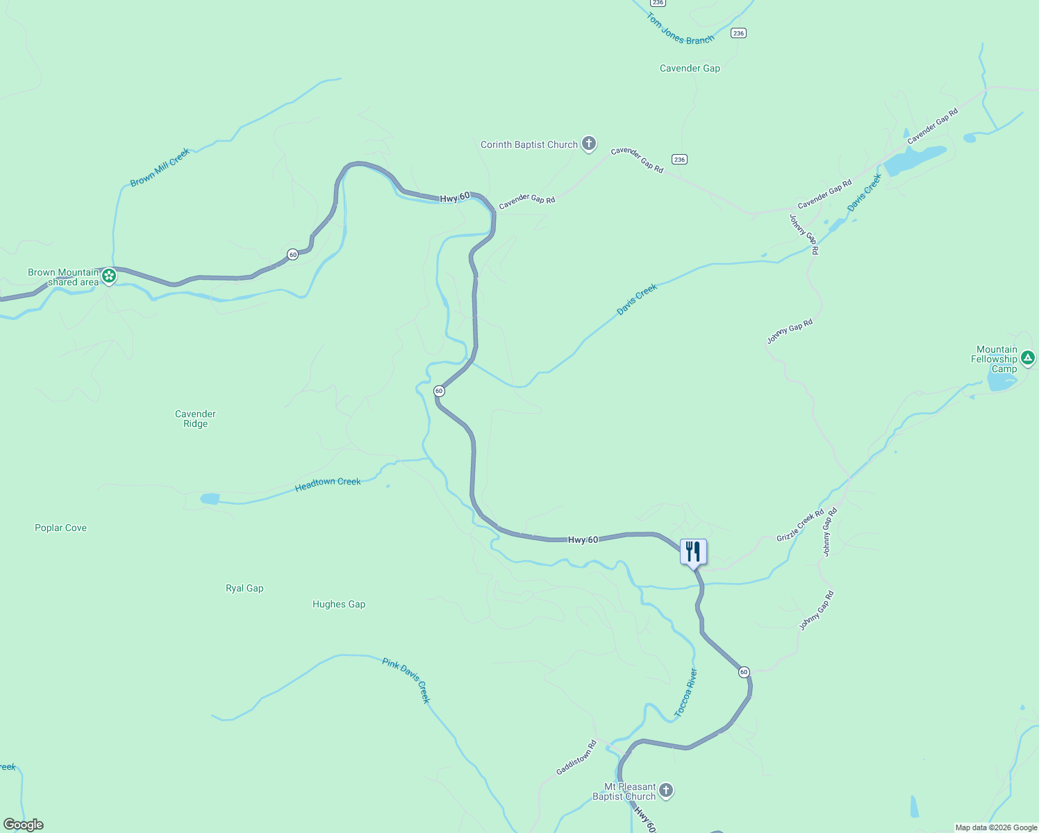 map of restaurants, bars, coffee shops, grocery stores, and more near 10207 Harkins Circle in Suches