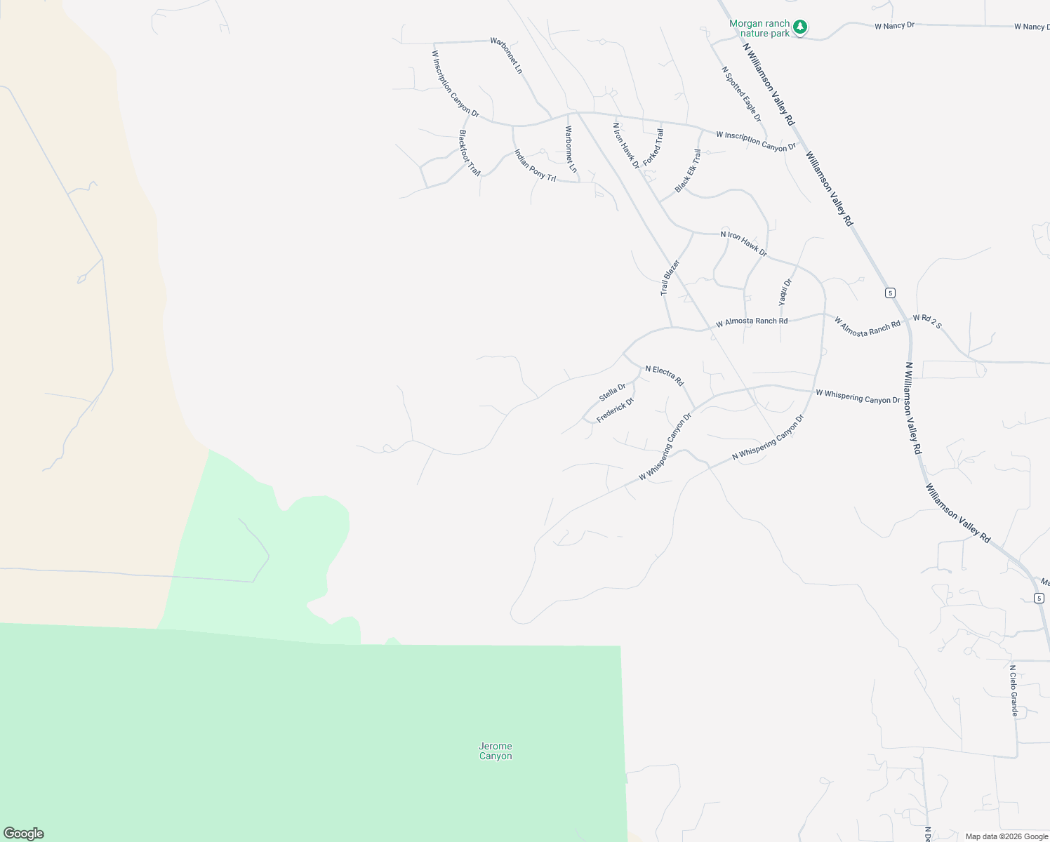 map of restaurants, bars, coffee shops, grocery stores, and more near 6335 West Almosta Ranch Road in Prescott