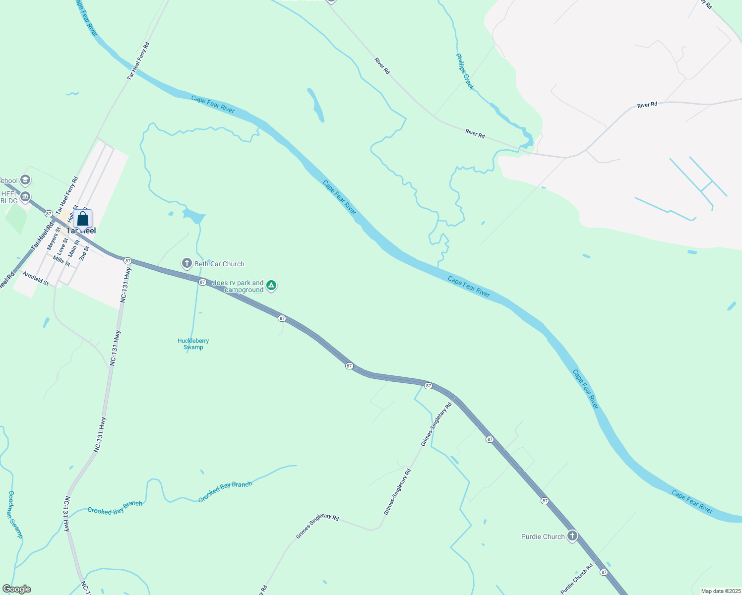 map of restaurants, bars, coffee shops, grocery stores, and more near North Carolina 87 in Elizabethtown