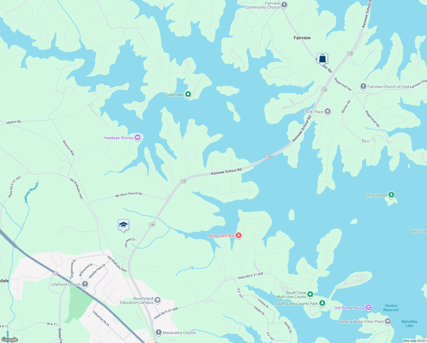 map of restaurants, bars, coffee shops, grocery stores, and more near 409 Hebron Road in Seneca