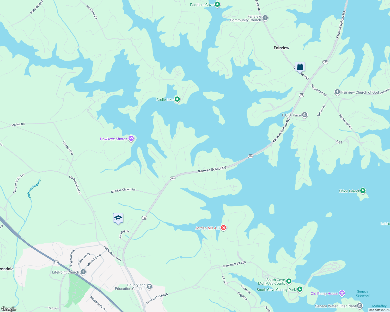 map of restaurants, bars, coffee shops, grocery stores, and more near 409 Hebron Road in Seneca
